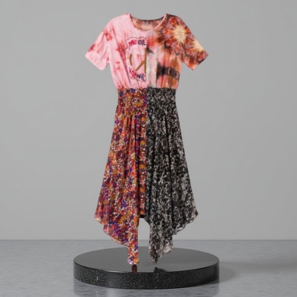 Desigual Dress Asymmetric patch print - beaded (Make Love Not War )Small NWT - Picture 13 of 15